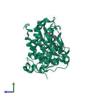 PDB entry 5otq coloured by chain, side view.