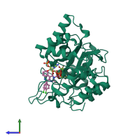 PDB entry 5ou0 coloured by chain, side view.