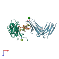 PDB entry 5ou8 coloured by chain, top view.