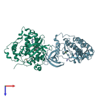 PDB entry 5oue coloured by chain, top view.