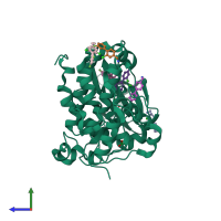 PDB entry 5oul coloured by chain, side view.