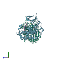 PDB entry 5oum coloured by chain, side view.