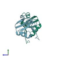 PDB entry 5ova coloured by chain, side view.