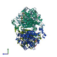 PDB 5ovl coloured by chain and viewed from the side.