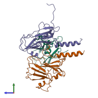 PDB entry 5ow6 coloured by chain, side view.