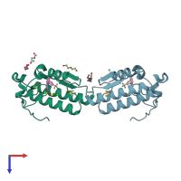 PDB entry 5ow8 coloured by chain, top view.