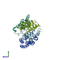 PDB entry 5owa coloured by chain, side view.
