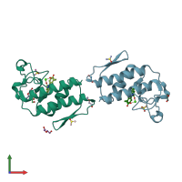 PDB entry 5owc coloured by chain, front view.