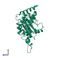 PDB entry 5owr coloured by chain, side view.