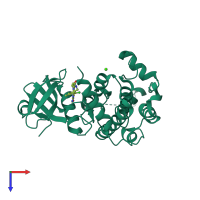 PDB entry 5owr coloured by chain, top view.