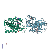 PDB entry 5owt coloured by chain, top view.