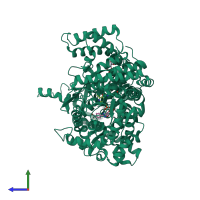 PDB entry 5owy coloured by chain, side view.
