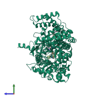 PDB entry 5ox4 coloured by chain, side view.