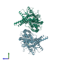 PDB entry 5oyb coloured by chain, side view.