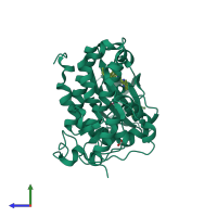 PDB entry 5oyf coloured by chain, side view.