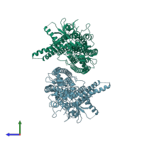 PDB entry 5oyg coloured by chain, side view.