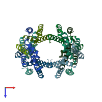 PDB entry 5oym coloured by chain, top view.