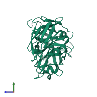 PDB entry 5p2g coloured by chain, side view.