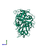 Monomeric assembly 1 of PDB entry 5p2x coloured by chemically distinct molecules, side view.