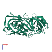 Monomeric assembly 1 of PDB entry 5p2x coloured by chemically distinct molecules, top view.