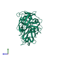 PDB entry 5p2z coloured by chain, side view.