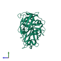 PDB entry 5p3g coloured by chain, side view.