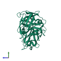 PDB entry 5p6c coloured by chain, side view.