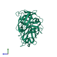 PDB entry 5p8l coloured by chain, side view.