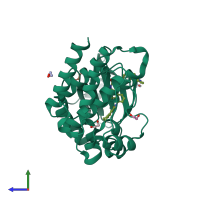 PDB entry 5p9f coloured by chain, side view.
