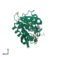 PDB entry 5p9v coloured by chain, side view.
