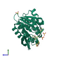 PDB entry 5p9w coloured by chain, side view.