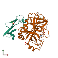 Hetero dimeric assembly 1 of PDB entry 5pa9 coloured by chemically distinct molecules, front view.