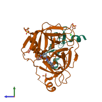 PDB entry 5pae coloured by chain, side view.