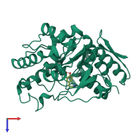 Monomeric assembly 1 of PDB entry 5pah coloured by chemically distinct molecules, top view.