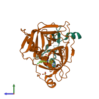 PDB entry 5pat coloured by chain, side view.