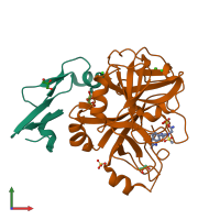 PDB entry 5pau coloured by chain, front view.