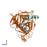 PDB entry 5pav coloured by chain, side view.
