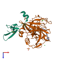 PDB entry 5pax coloured by chain, top view.