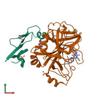 PDB entry 5pay coloured by chain, front view.