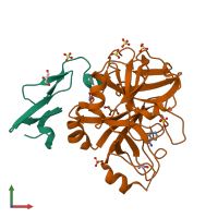 PDB entry 5pb1 coloured by chain, front view.