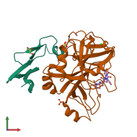 PDB entry 5pb5 coloured by chain, front view.