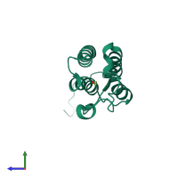 PDB entry 5pdg coloured by chain, side view.