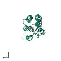 PDB entry 5pe1 coloured by chain, side view.