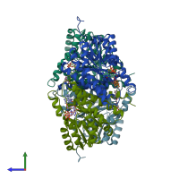 PDB entry 5pgv coloured by chain, side view.