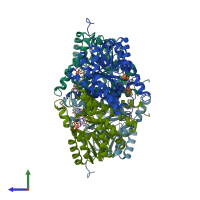 PDB entry 5pgy coloured by chain, side view.