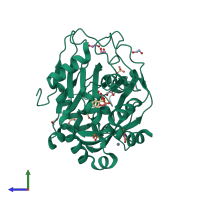 PDB entry 5ph6 coloured by chain, side view.