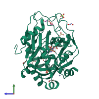PDB entry 5ph9 coloured by chain, side view.