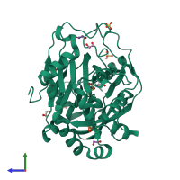 PDB entry 5phi coloured by chain, side view.