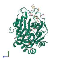 PDB entry 5phn coloured by chain, side view.