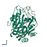 PDB entry 5pht coloured by chain, side view.